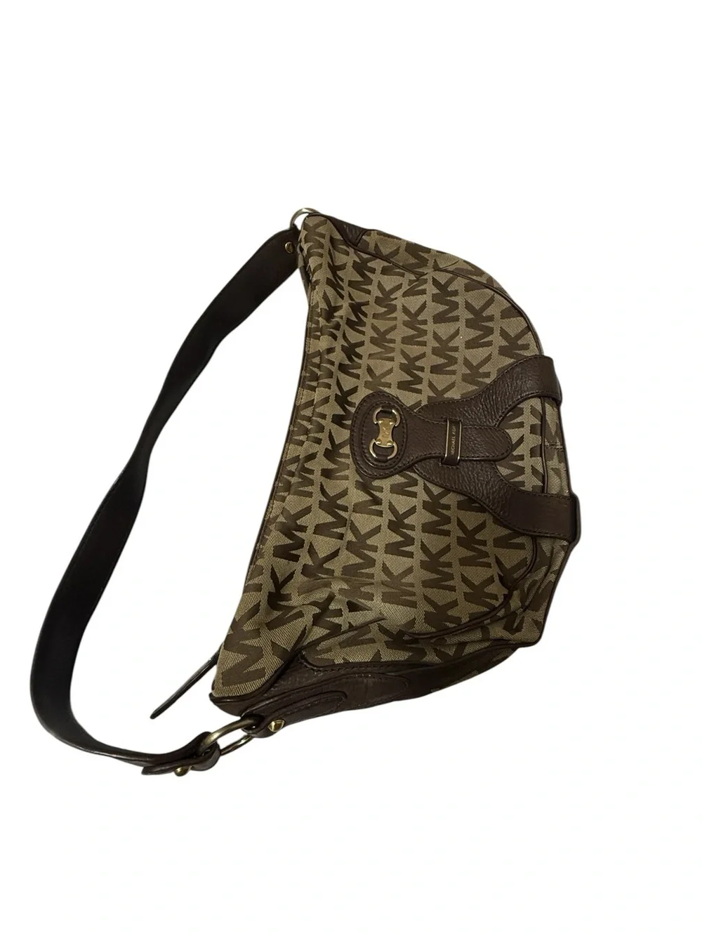 Michael Kors Brown and Tan MK Logo Shoulder Bag